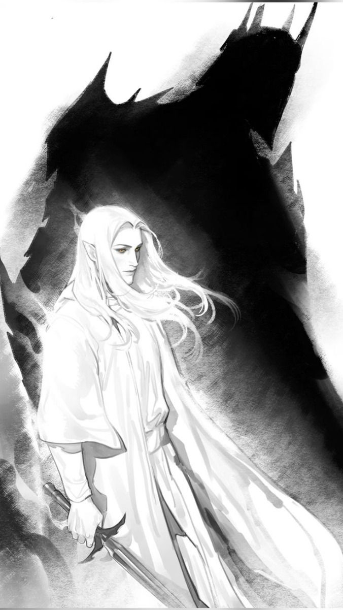 Sauron, in his Annatar elven form, holds a sword, while his shadow arises clearly in the form of the Dark Lord Sauron. Artist: sad--beep