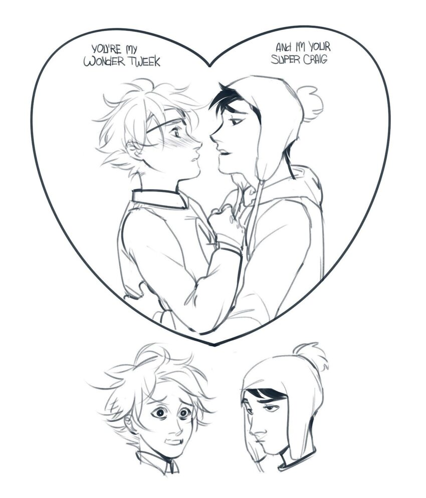Fan art of South Park's Craig Tucker and Tweek Tweak in their Wonder Tweek and Super Craig outfits with the words "You're my Wonder Tweek" and "I'm your Super Craig". All enclosed in a heart shape. (Artist: shuufuu (https://x.com/shuufuu_art)