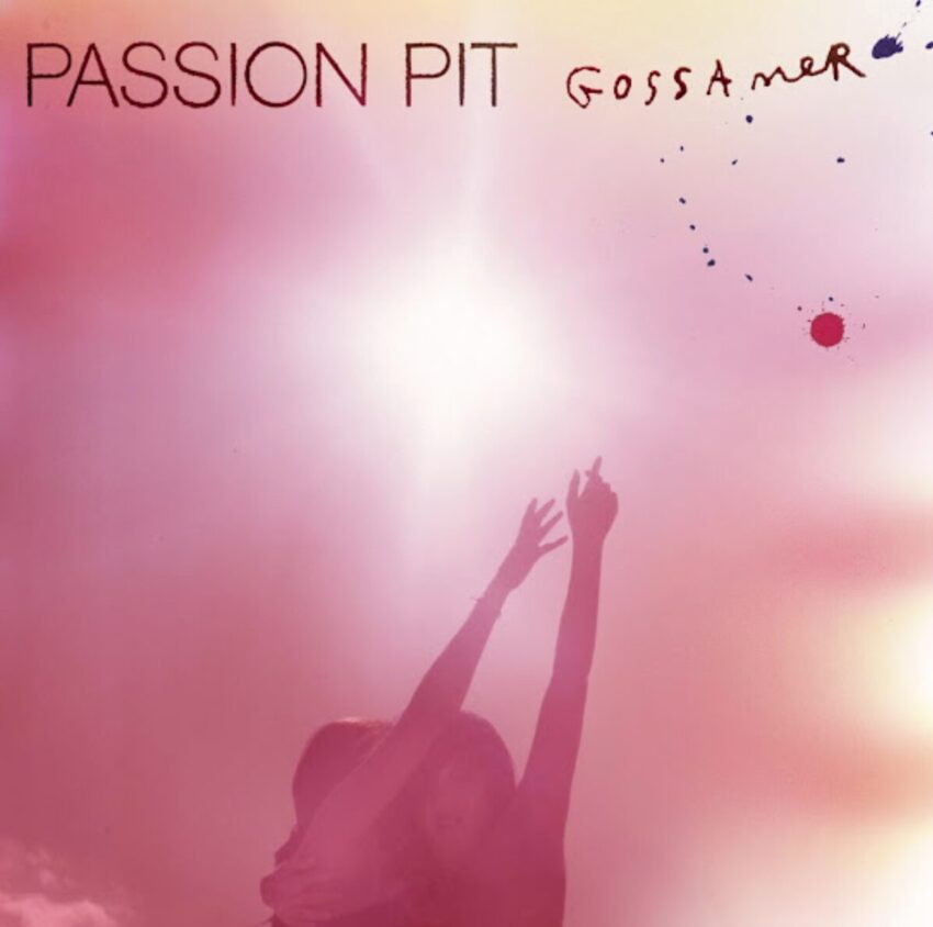 Cover the Passion Pit's 2012 album "Gossamer" showing two people reach their arms and hands up with the sun above them.