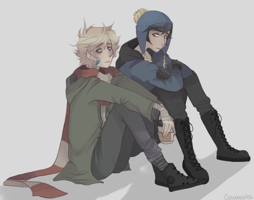 Fan art of South Park's Tweek Tweak and Craig Tucker. Artist: ccrabapples (https://www.deviantart.com/ccrabapples)