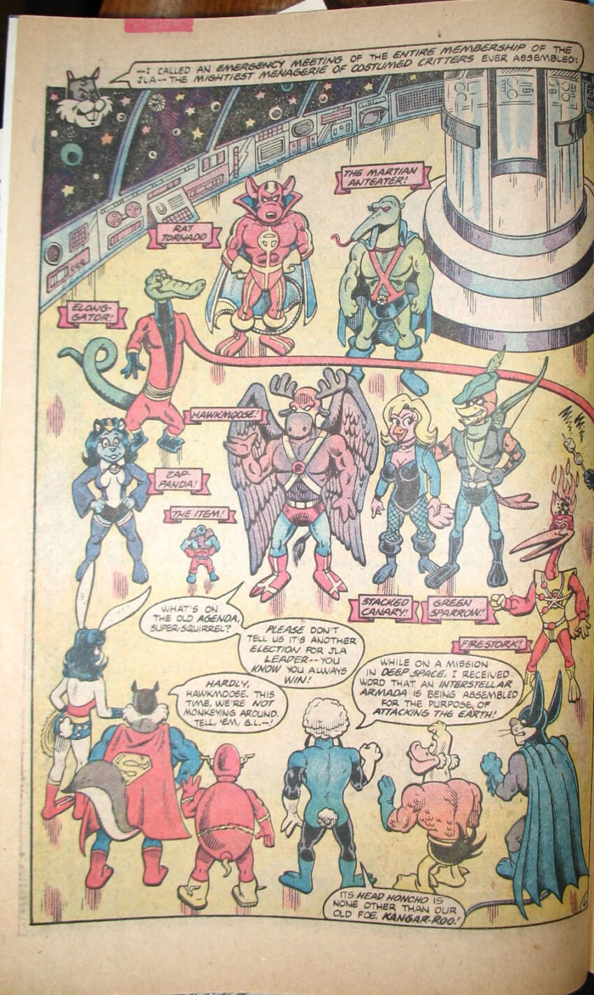 Page out of Captain Carrot comic introducing the entire Just'a Lotta Animals roster.