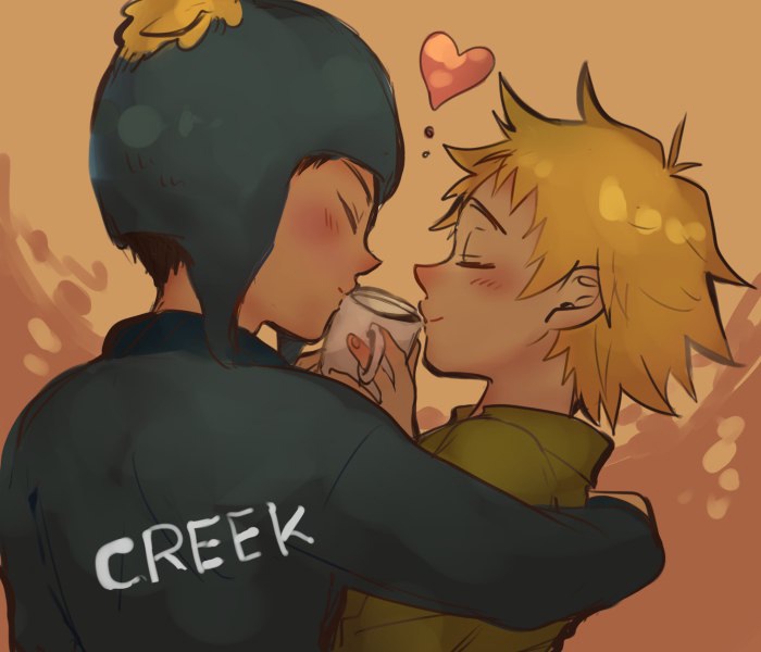 Fan art of South Park's Tweek Tweak and Craig Tucker. Artist: おむぶろ(https://www.pixiv.net/en/users/2320830)