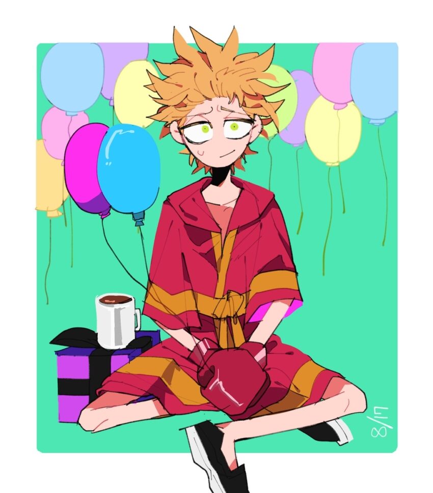 Fan art of Tweek Tweak in his boxing outfit holding balloons. Artist: ouzai (https://www.pixiv.net/en/users/3931994)