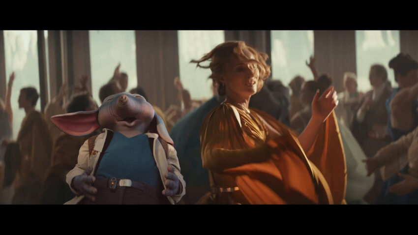A still of Mon Montha dancing from Andor Season 2 Episode 3 but Neel from Star Wars Skeleton Crew is added into it. Creator: Bryan Ward