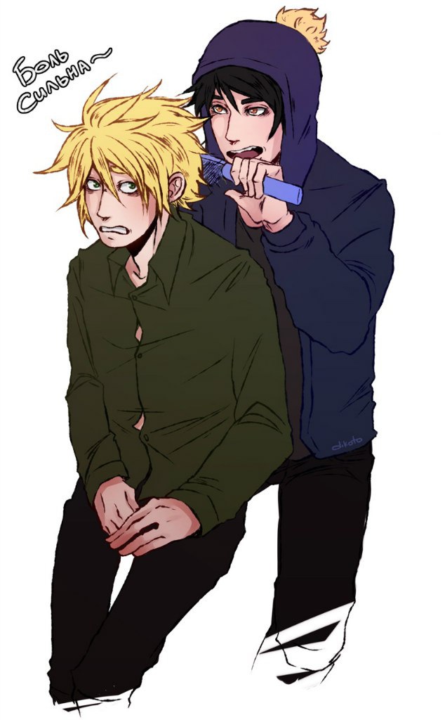 Fan art of South Park's Tweek Tweak and Craig Tucker. Artist: dikoto(https://dikoto.tumblr.com/)