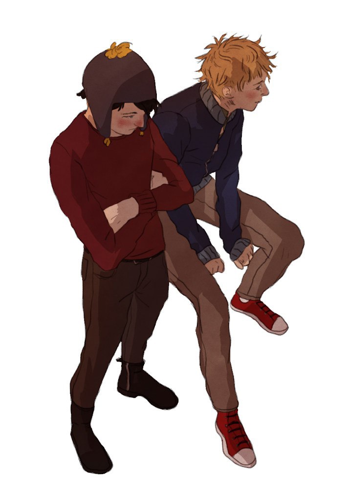Fanart of Southpark's Craig Tucker and Tweek Tweak. Tweek is wearing Craig's jacket. Artist: iriya-endo - http://iriya-endo.tumblr.com/ (dead site)