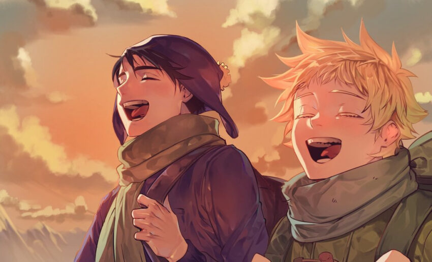 Fanart of Southpark's Craig Tucker and Tweek Tweek. Craig and Tweek laughing. Artist: tomatoma3651 - https://twitter.com/tomatoma3651