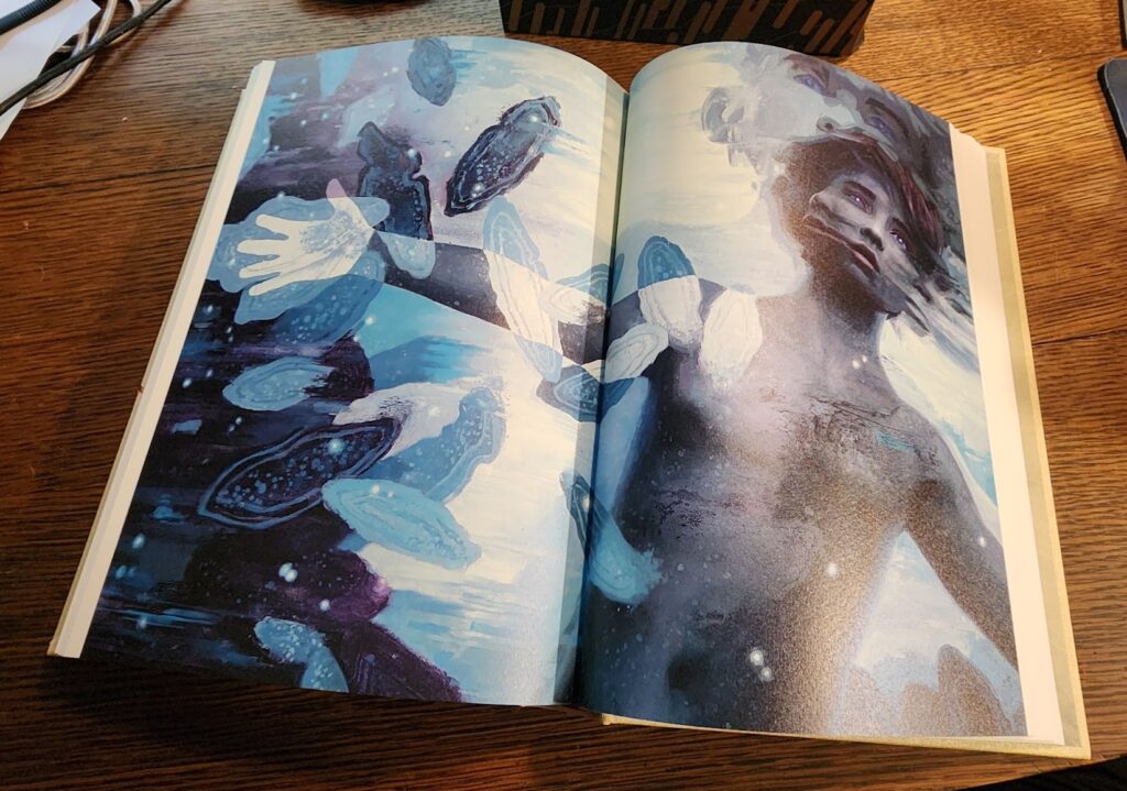 Hilary Clarcq's interior art for the Folio Society Edition of Frank Herbert's "Children of Dune". Leto Atriedes II's transformation.