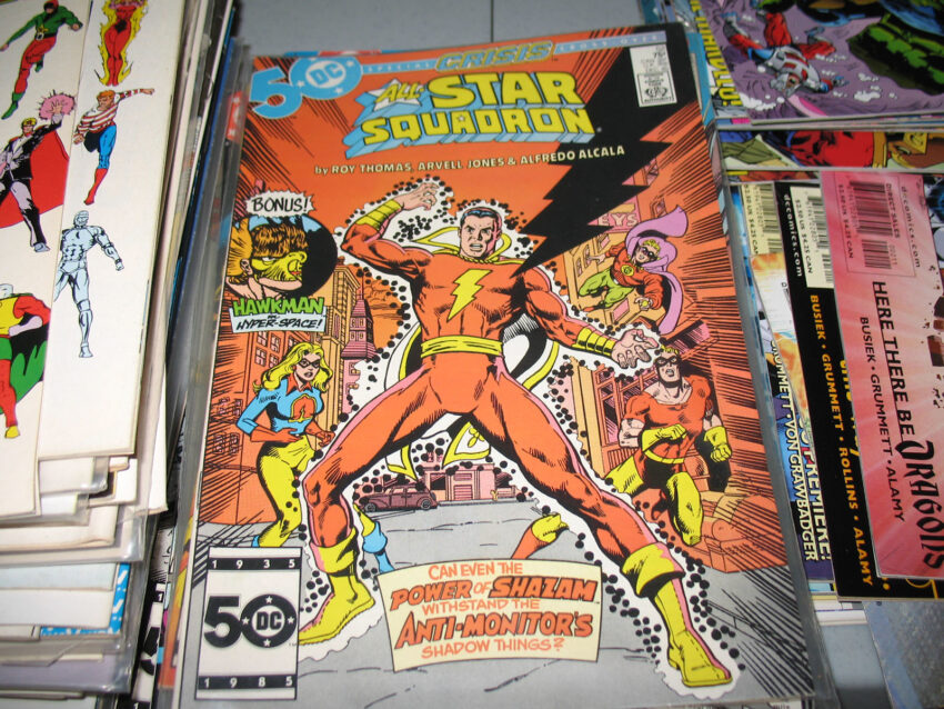 Cover to DC's All-Star Squadron #52 featuring Captain Marvel in a Crisis on Infinite Earths cross-over.
