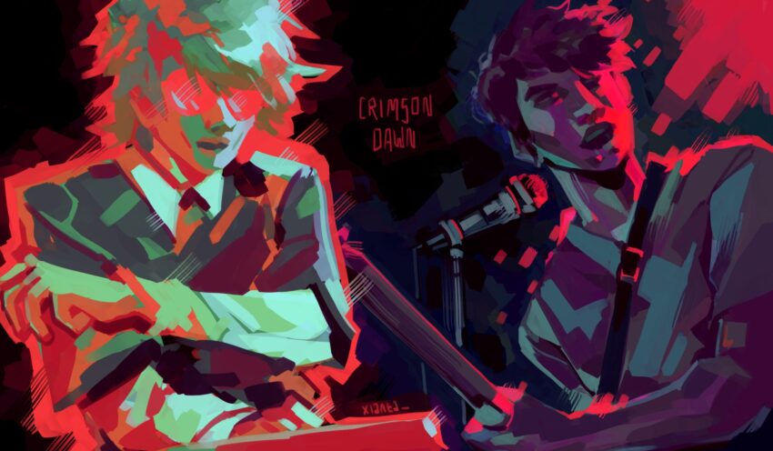 Fanart of Southpark's Craig Tucker and Tweek Tweak in the aspect of cryptidfa3ry's Band AU by xianta - https://www.tumblr.com/xianta