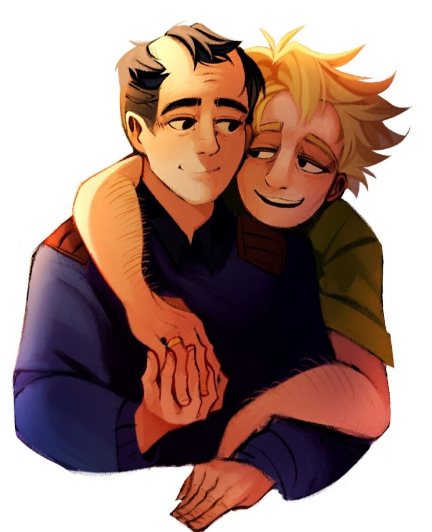 Fanart of Southpark's older adult versions of Craig Tucker and Tweek Tweak. Artist: BliskiDraw - https://x.com/BliskiDraw