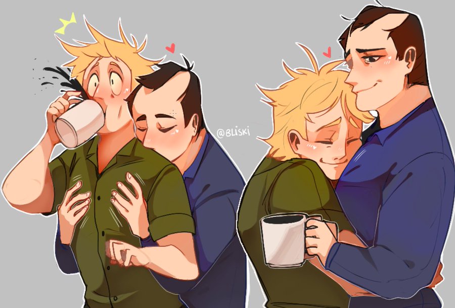 Fanart of Southpark's older adult versions of Craig Tucker and Tweek Tweak. Artist: BliskiDraw - https://x.com/BliskiDraw