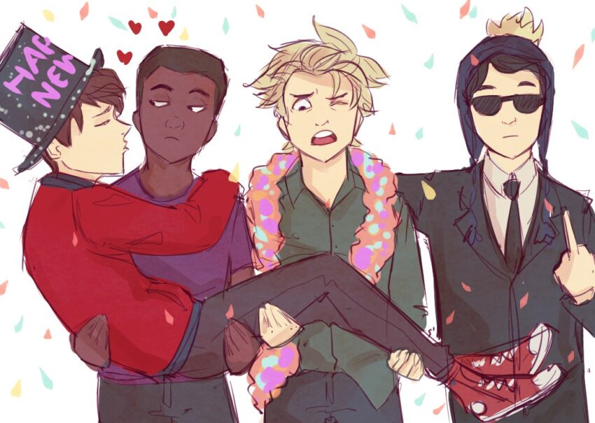 Fanart of Southpark's Craig Tucker and Tweek Tweak along with Tolkien Black and Clyde Donovan. Artist: junknight