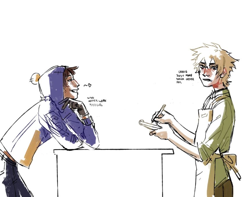Fanart of Southpark's Craig Tucker and Tweek Tweak. Artist: cryptidfa3ry - https://www.instagram.com/cryptidfaery