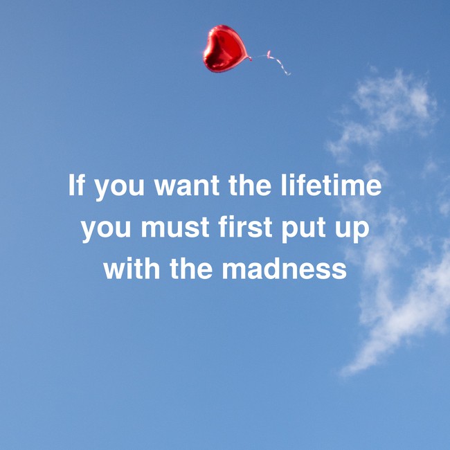 Image that says "If you want the lifetime you must first put up with the madness"