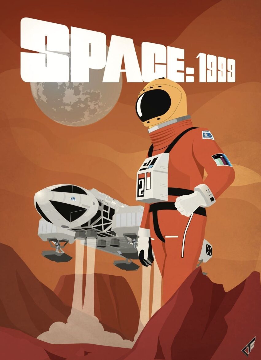 Illustration for Space: 1999 showing an Eagle Transporter and one of the pilots. Artist: Chris Thompson - https://www.artstation.com/chrisofedf