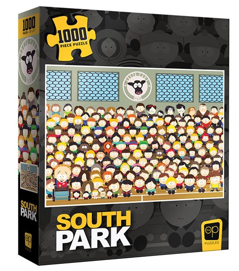 Image of theSouth Park Go Cows! 1000-Piece Puzzle! Image iz of almost ever kid from the school tkaing a school photo in the gym.