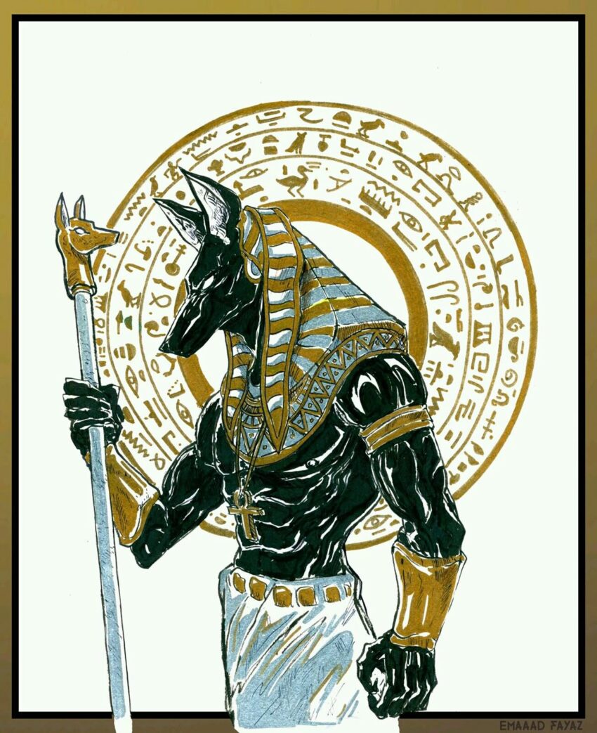 An image of the Egyptian Anubis (anpu). Artist: Emaad Fayaz- https://www.artstation.com/dr-carrot