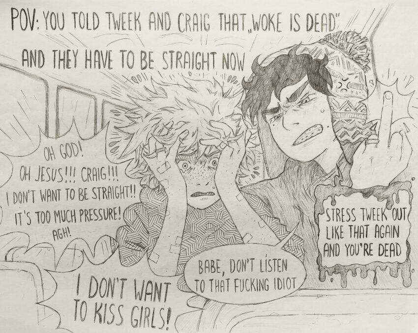 Fanart of Southpark's Tweek Tweak and Craig Tucker. Artist: DucksAreDead - https://x.com/DucksAreDead