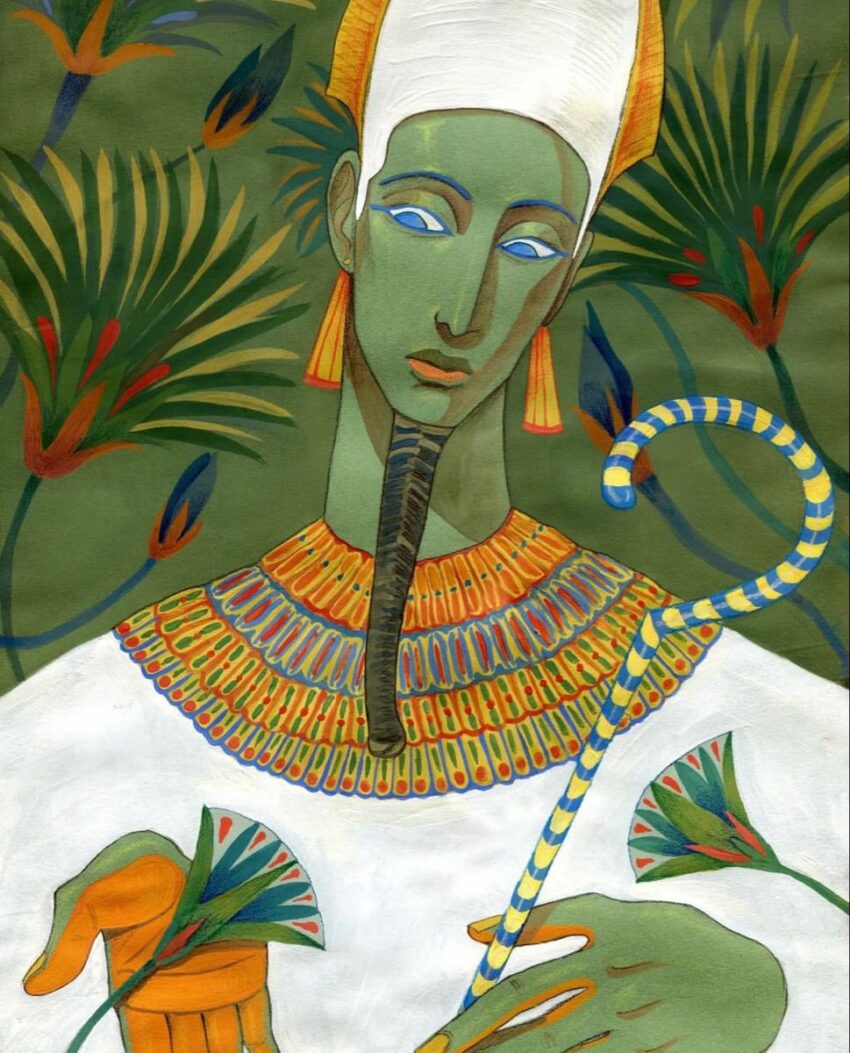 An image of the Egyptian God Osiris (wsjr). Artist: jesterpepita- https://www.instagram.com/jesterpepita