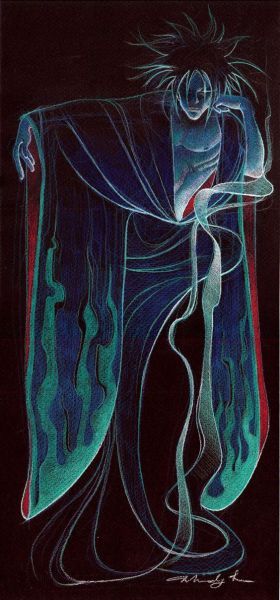 Colored pencil drawing of Dream of The Endless titled "Smoke" by artist Mindy Lee (https://www.gallerynucleus.com/artists/mindy_lee)