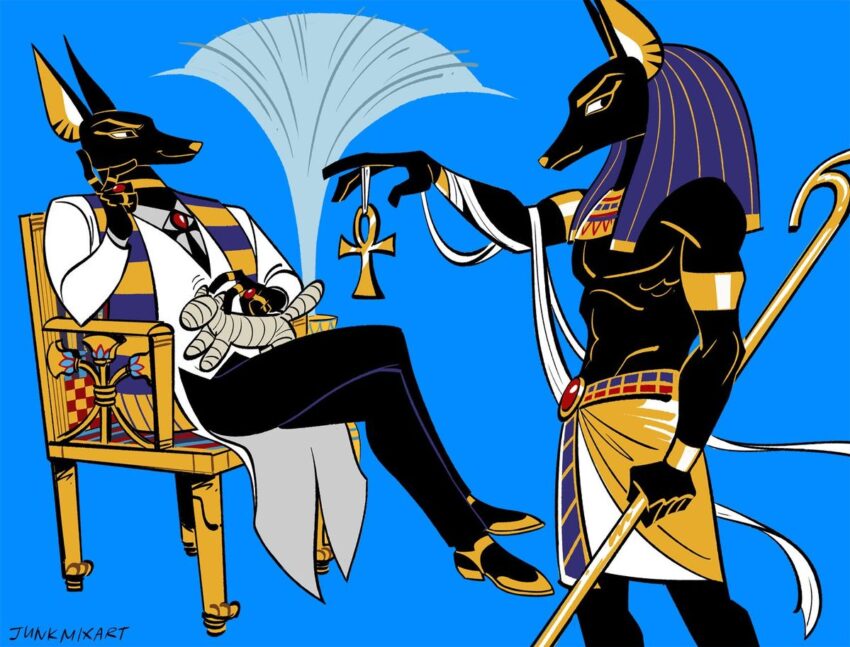 An fan art interpretation of the Kemet/Egyptian Anubis (anpu). junkmixart | https://x.com/junkmixart