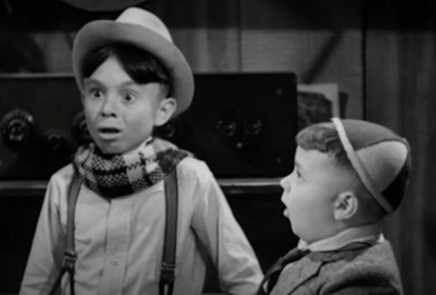 Still from an old Our Gang movie short featuring Alfalfa and Spanky.