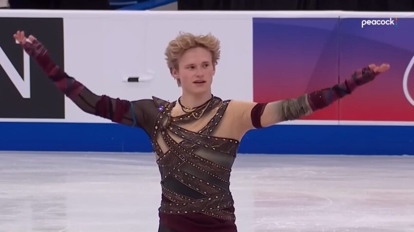 Image of Ilia Malinin finishing his routing on ice (November 2025)