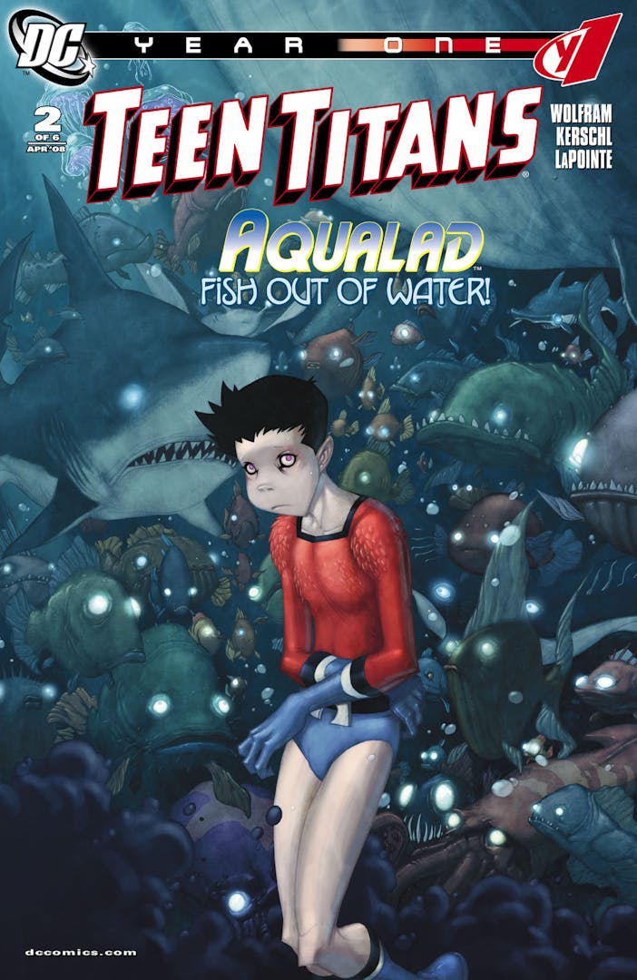 Cover to Teen Titans Year One #2 (Feb 6, 2008) | Art by Karl Kerschl and Stephane Peru