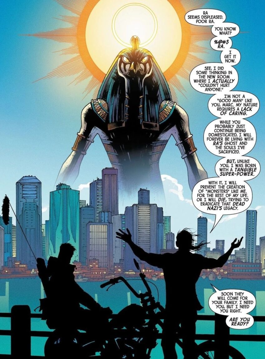 Image of Atum-Ra from Volume 8 #200 of Marvel's Moon Knight series from 2018. Art by one of the following: Paul Davidson, Jacen Burrows, Jeff Lemire