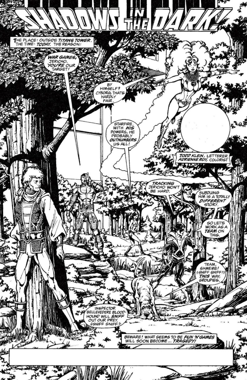 Page 1 from The New Teen Titans #1 (Volume 2). Art by George Pérez