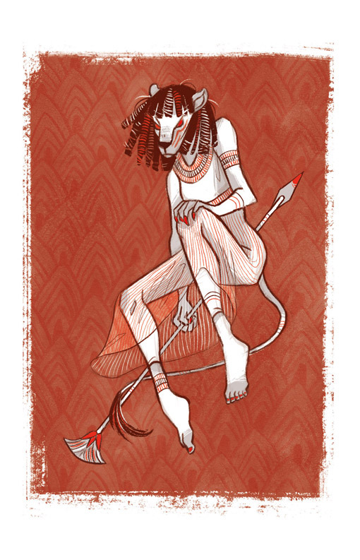 A fan art interpretation of the Ancient Kemet God Sekhmet - Artist: alienossan | https://alienossan.tumblr.com/