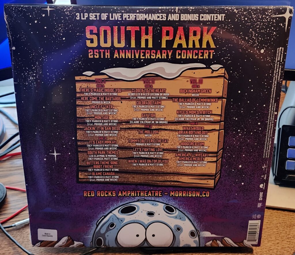 South Park Anniversary Concert vinyl cover rear.
